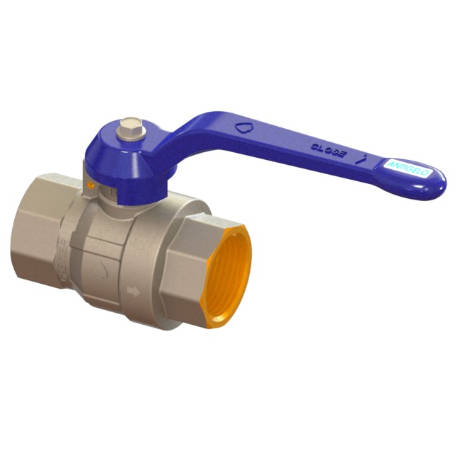 Water full-bore ball valve, standard series, anti-freeze with blue handle FEMALE-FEMALE