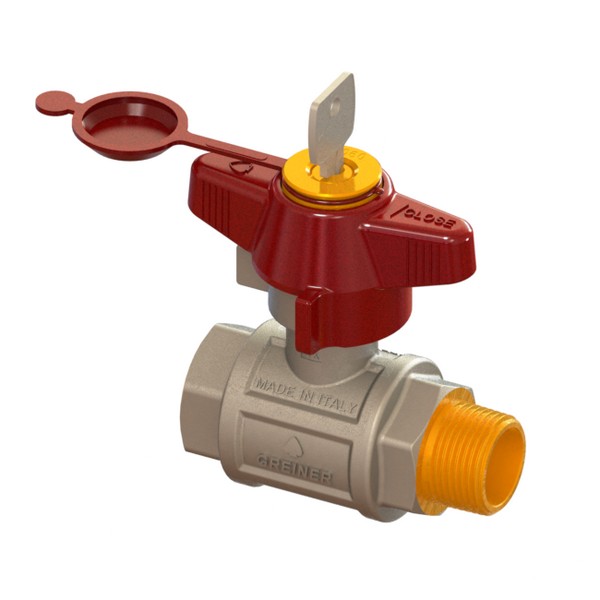 Water full-bore ball valve, heavy execution, 2 pos. tamper-proof lock 0901 with red T-handle, MALE-FEMALE