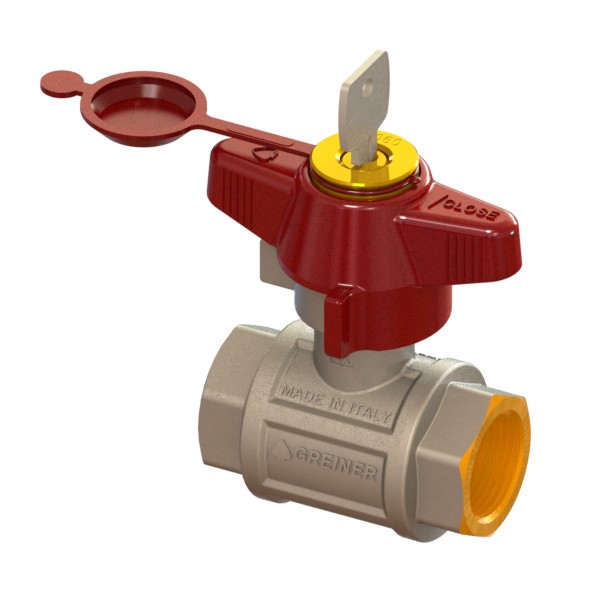 Water full-bore ball valve, heavy execution, 2 pos. tamper-proof lock 0901 with red T-handle, FEMALE-FEMALE