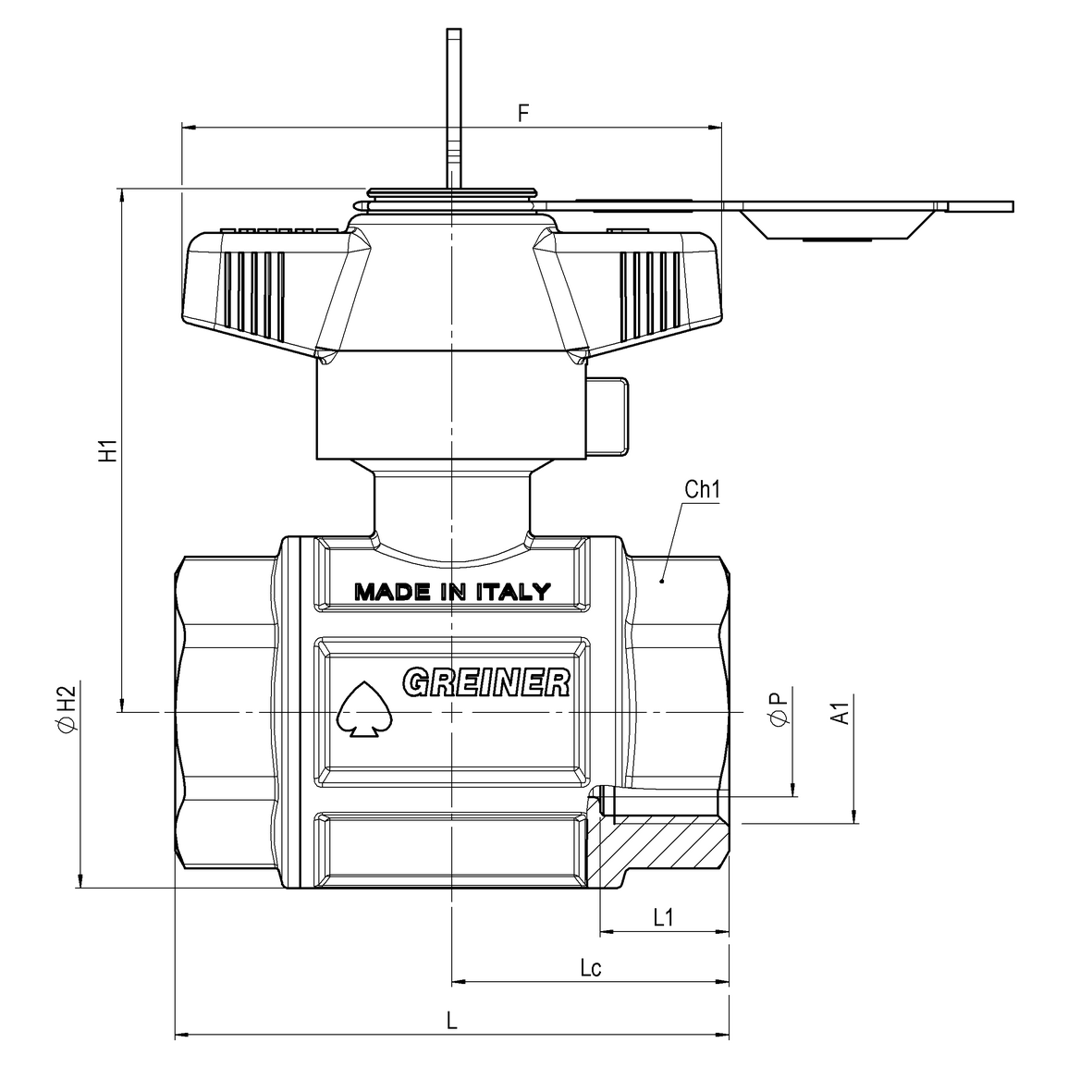 Water full-bore ball valve, heavy execution, 2 pos. tamper-proof lock 0901 with red T-handle, FEMALE-FEMALE