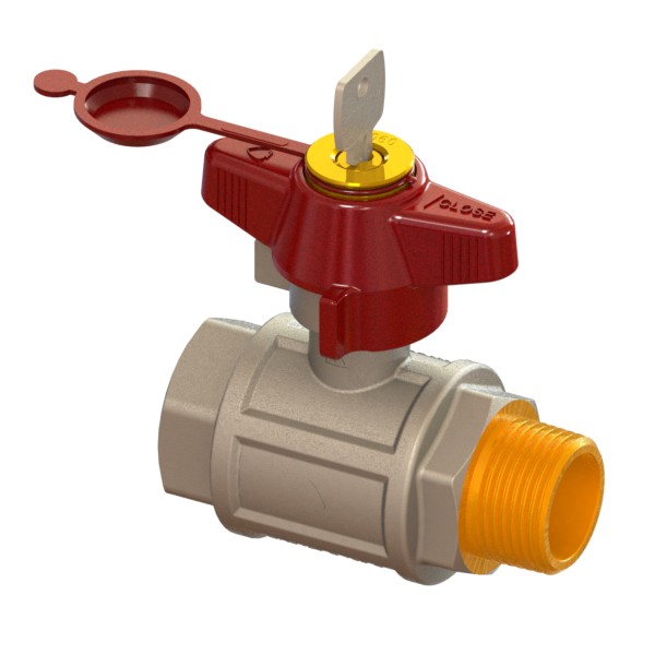 Water full-bore ball valve, heavy execution, tamper-proof lock 0901 with red T-handle, MALE-FEMALE