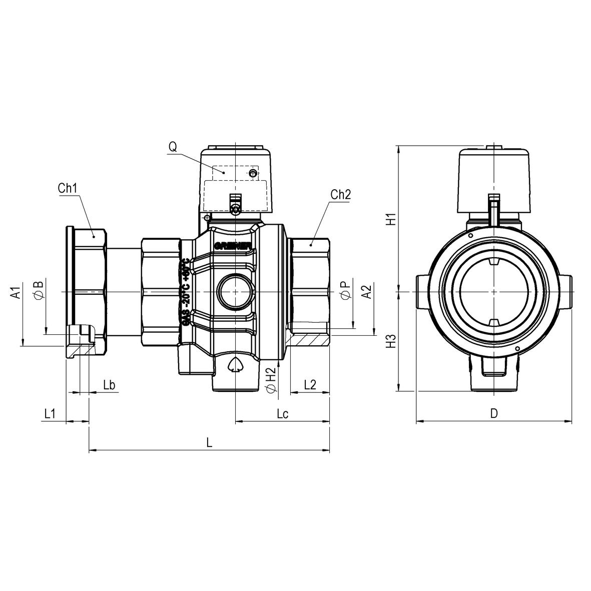 Gas meter full-bore inlet ball valve with yellow sealable cap FEMALE-MOVING NUT