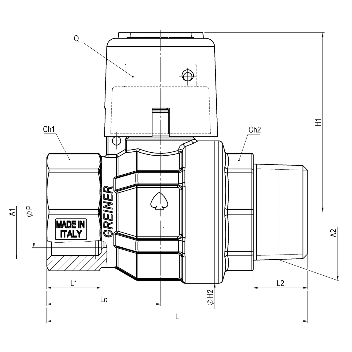 Valvola a sfera per gas a passaggio totale serie normale con cappuccio giallo sigillabile M-F
