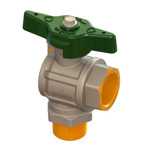 Water full-bore, right-angle ball valve, heavy execution, with sealable T-handle MALE-FEMALE