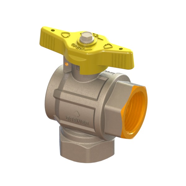 Gas full-bore, right-angle ball valve, heavy execution, with yellow sealable T-handle FEMALE-FEMALE
