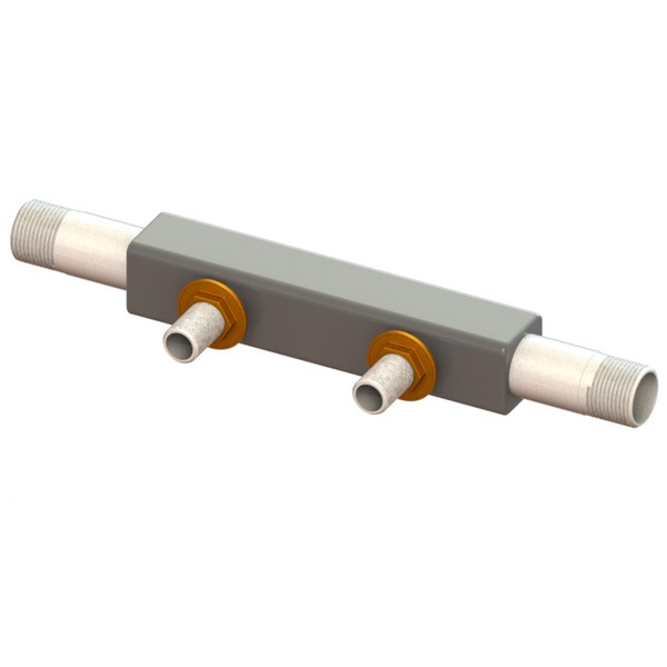 Collettore in acciaio inox rivestito in PUR per pozzetto mini e micro pratick con 2 derivazioni attacchi a maschio