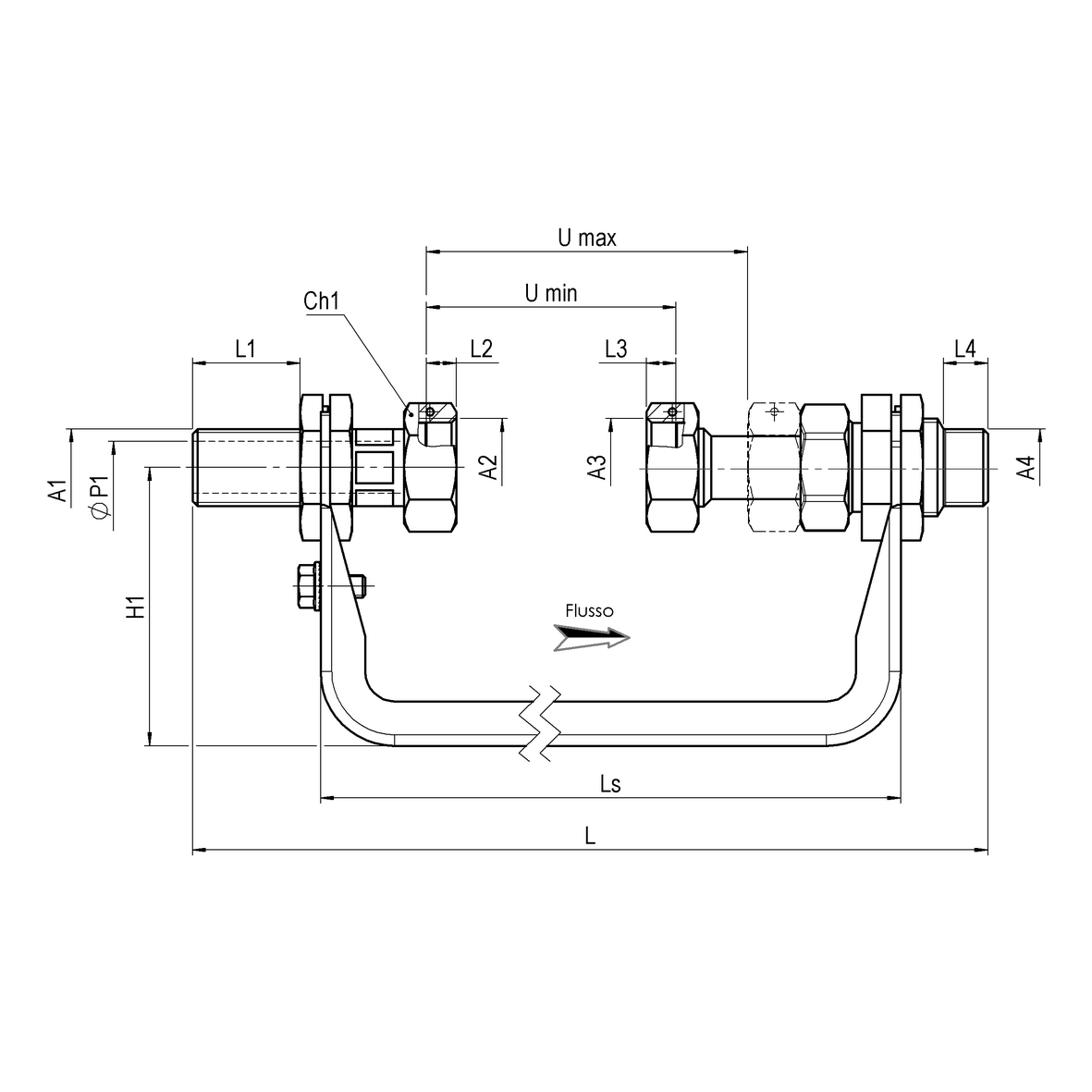 Mensola per contatore acqua Tipo Compatto DN15 L=160-165 con supporto fisso in acciaio zincato con raccordi fisso M-GI e telescopico GI-M