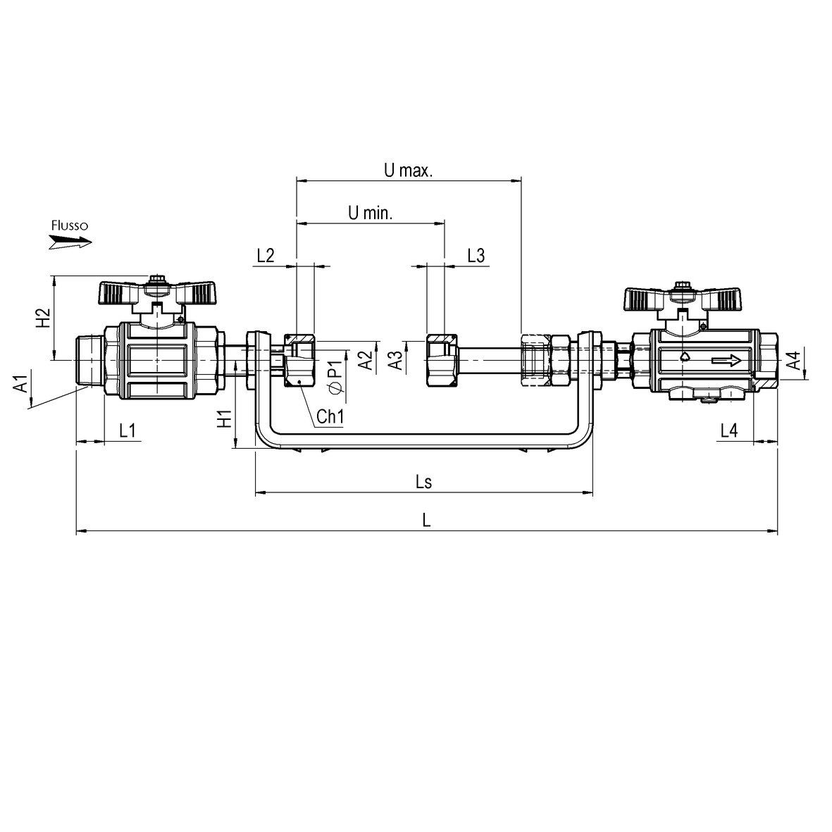 Mensola per contatore acqua Multicontatore DN15 L=110-145 con supporto fisso antisfilamento in acciaio zincato completa di valvole