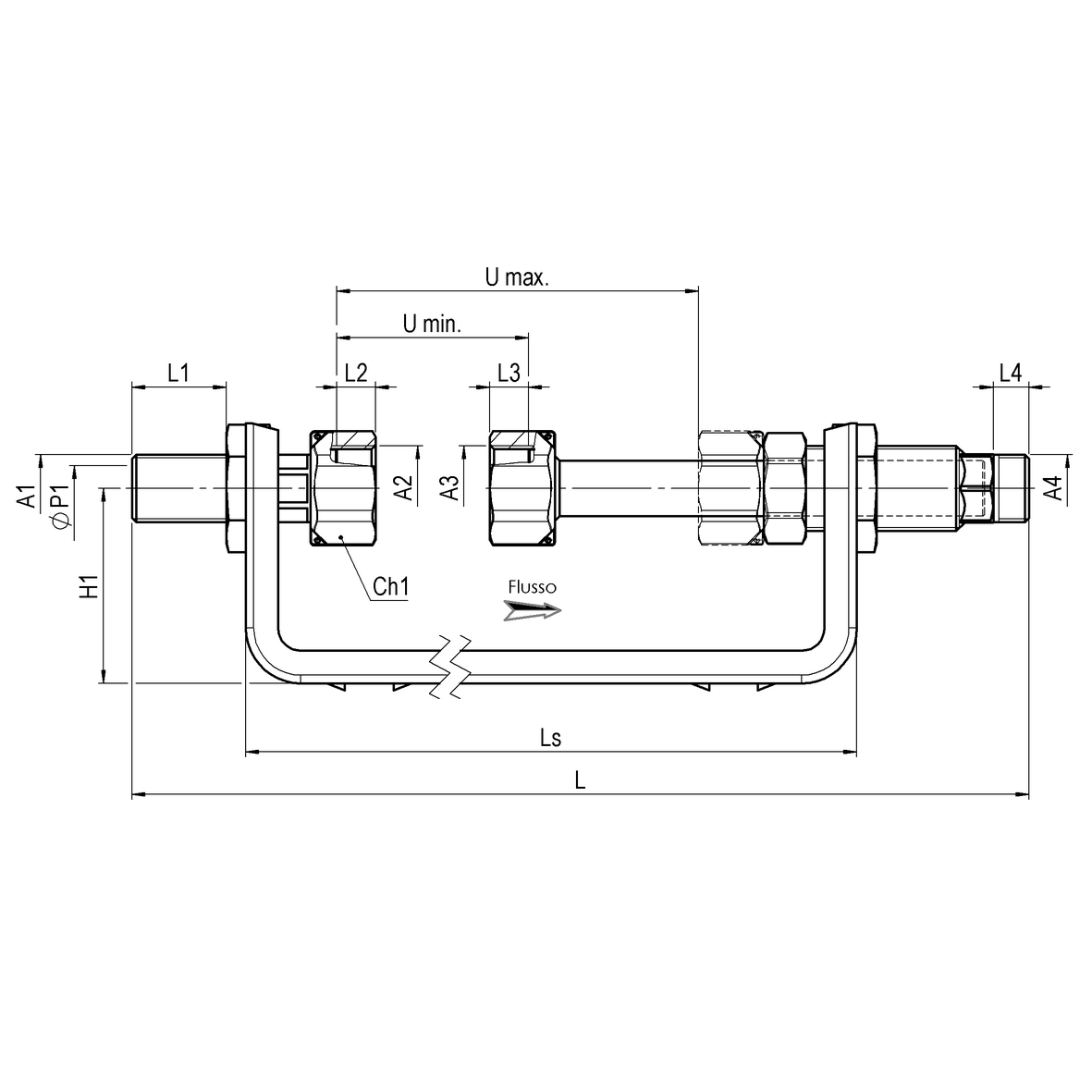 Mensola per contatore acqua Multicontatore DN25 con supporto fisso antisfilamento in acciaio zincato con raccordi fisso M-GI e telescopico GI-M
